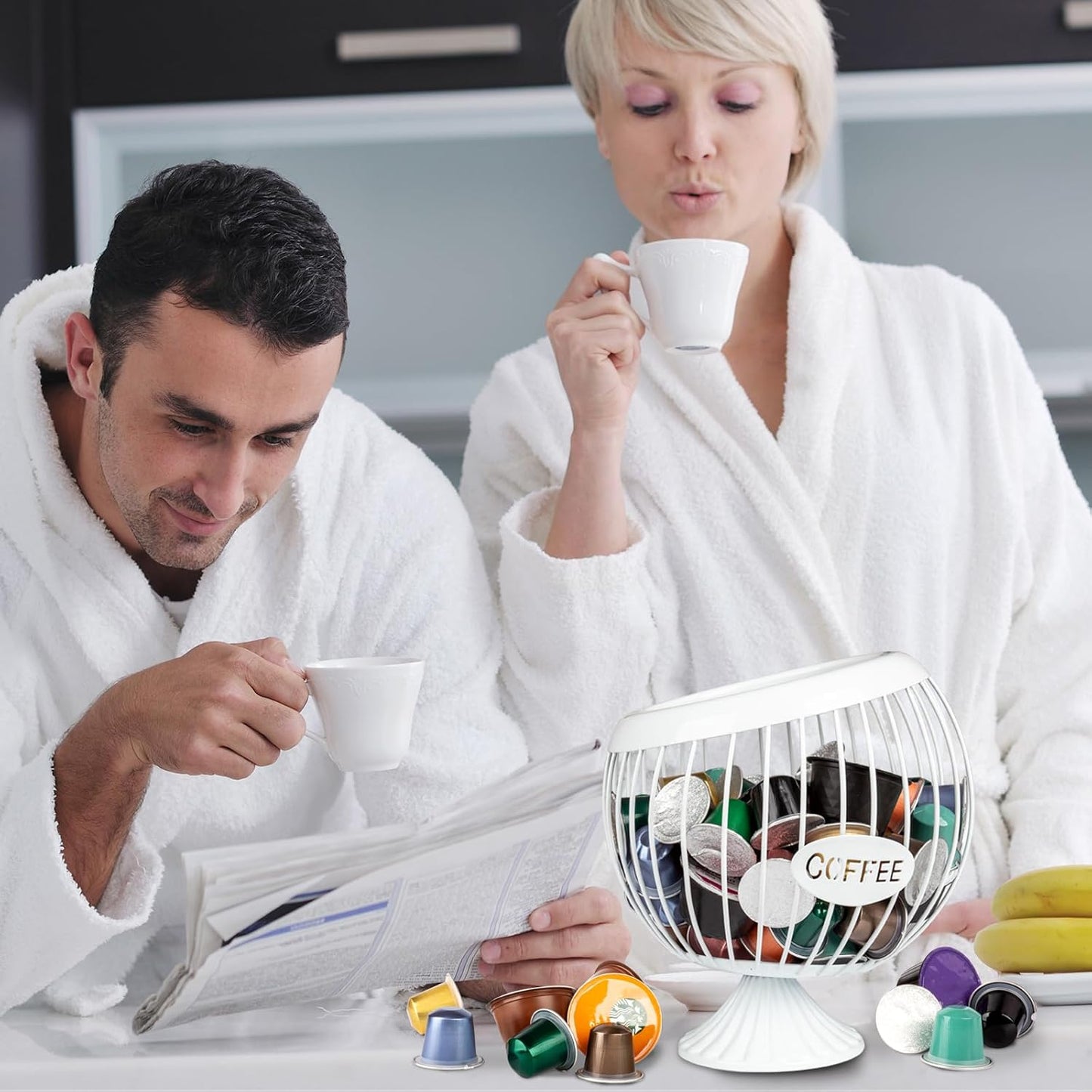 Stainless Steel Sphere Cup Coffee Basket pods holder Sturdy for Home or Office Kitchen Counter Organizer Espresso Capsule (White)