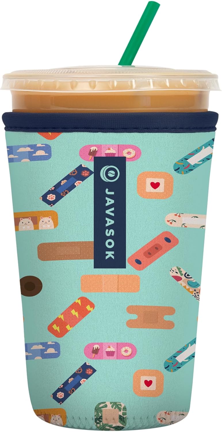 Sok It JavaSok Iced Coffee & Cold Soda Insulated Neoprene Cup Sleeve (Happy Healers, Medium: 22-28oz)