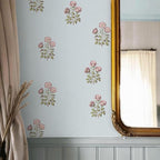 17.3" x 196.8" Vintage Blue Floral Wallpaper Peel and Stick Boho Wallpaper by LUKUUI