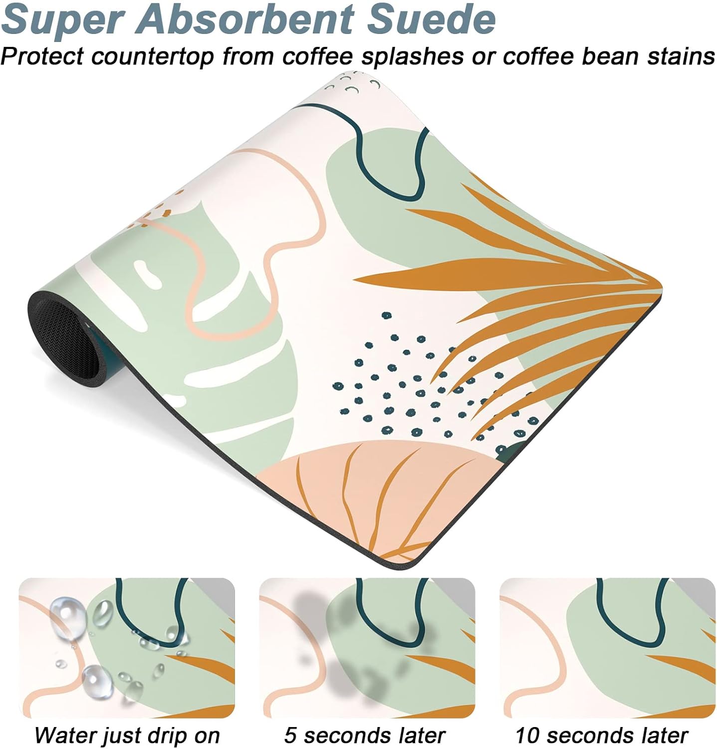 Rnivvi Coffee Mat, 16" x 24" Cute Boho Theme Coffee Bar Mats for Espresso Machine Station Accessories and Organizer, Hide Stain Rubber Backed Absorbent Dish Drying Pad for Kitchen Counter, Tropical