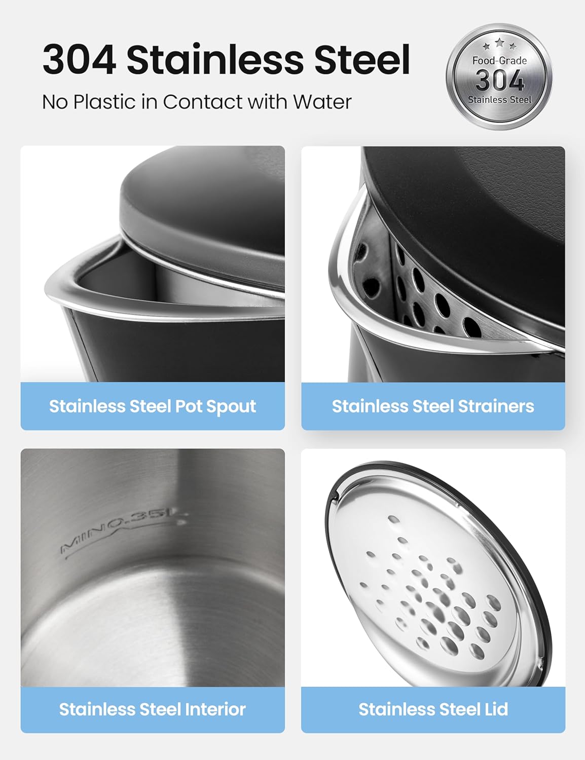 COMFEE' 1.7L Double Wall Electric Tea Kettle and Kettle Water Boiler, 100% Stainless Steel Interior & Lid & Spout, Two-Level Wide Open Lid, 1500W Fast Boiling, Auto-Off and Boil-Dry Protection