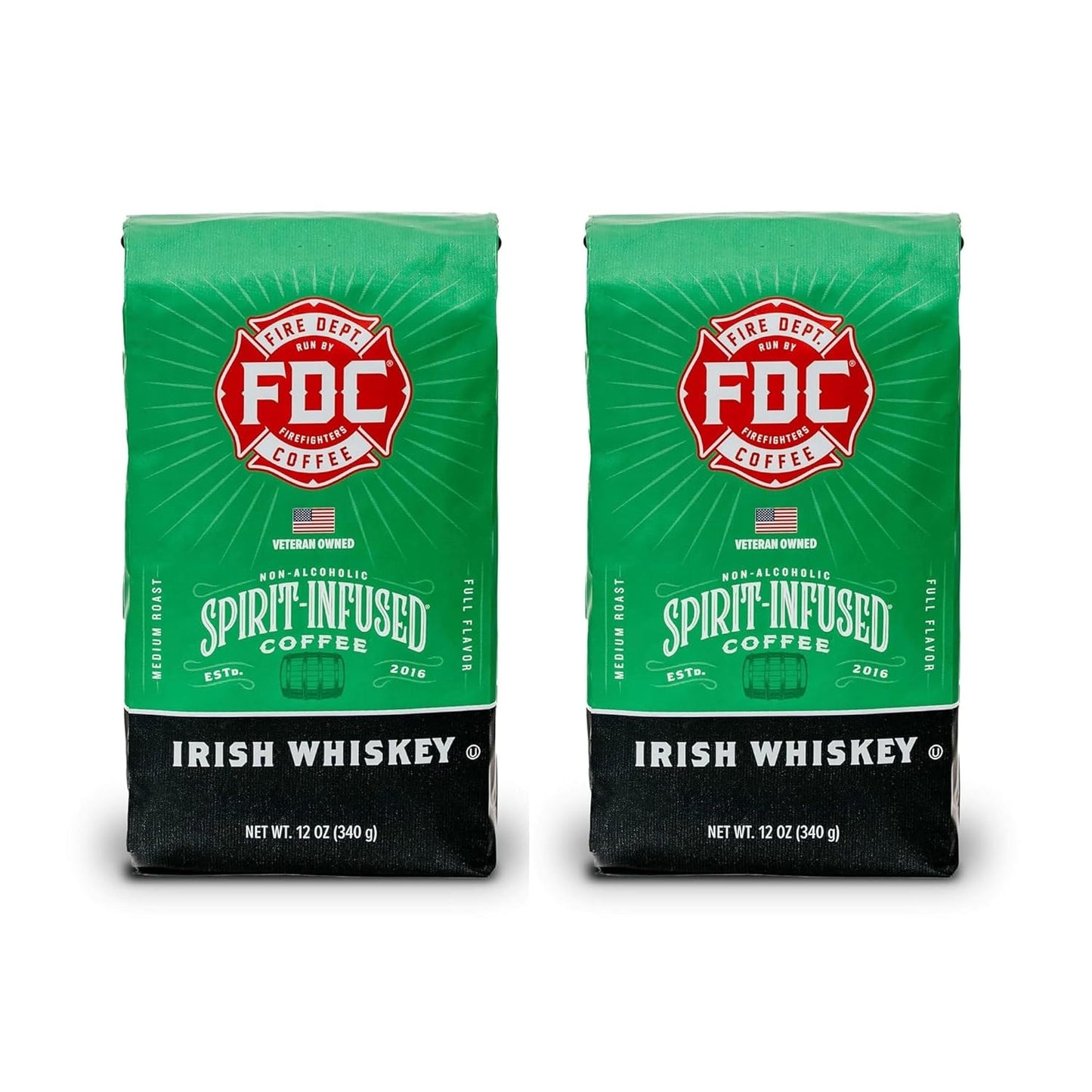 Fire Department Coffee - Gives Back to Firefighters - Irish Whiskey Infused Ground Coffee - Medium Roast - Non-Alcoholic - Roasted in the USA - Veteran Owned (12 oz, Pack of 2)