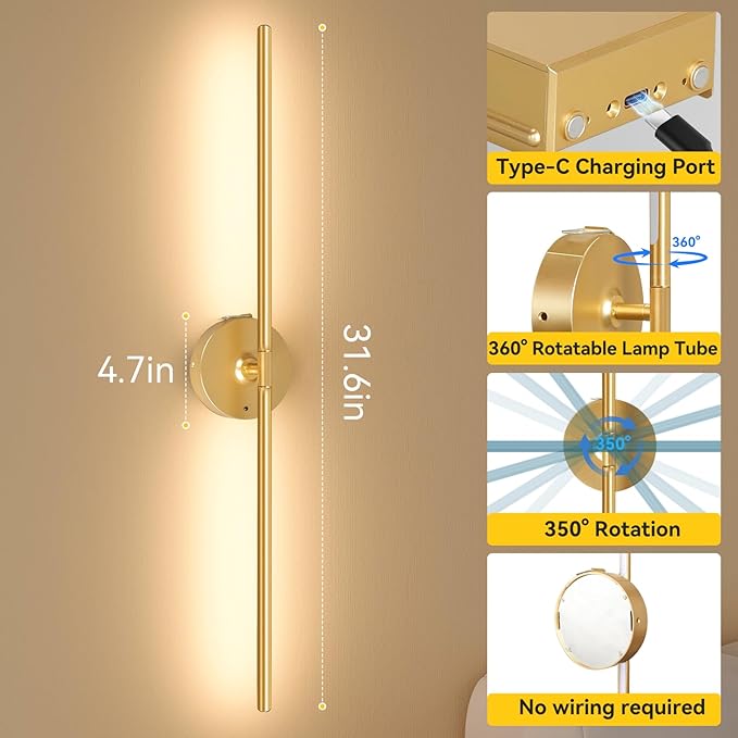 Ouyulong Battery Operated Wall Sconces Set of 2, 8000mAh Wireless Rechargeable - Image 5