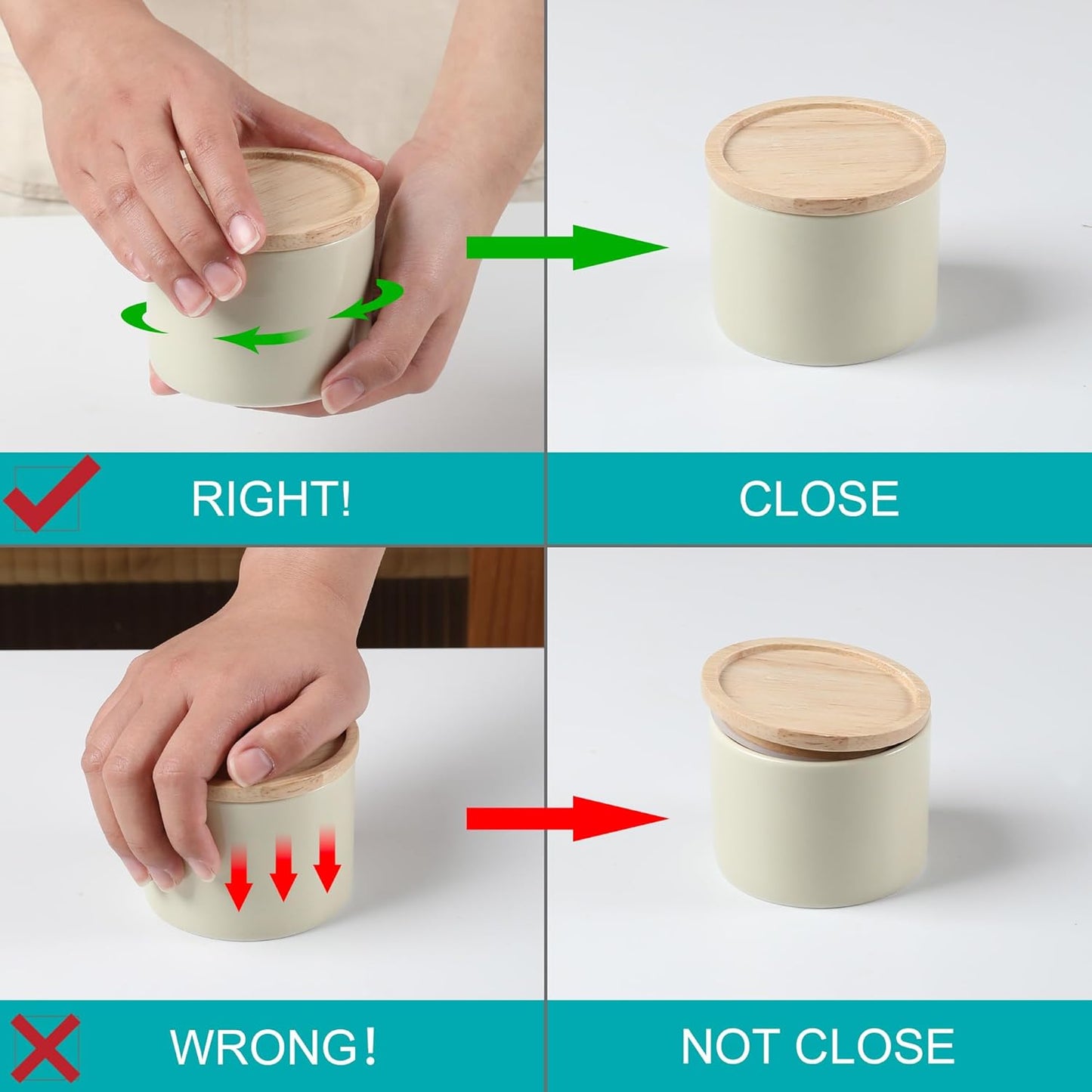 Sweejar Kitchen Canisters Ceramic Food Storage Jar, Stackable Containers with Airtight Seal Wooden Lid for Serving Ground Coffee, Tea, Sugar, Salt and More - 16 Fl Oz (Beige)