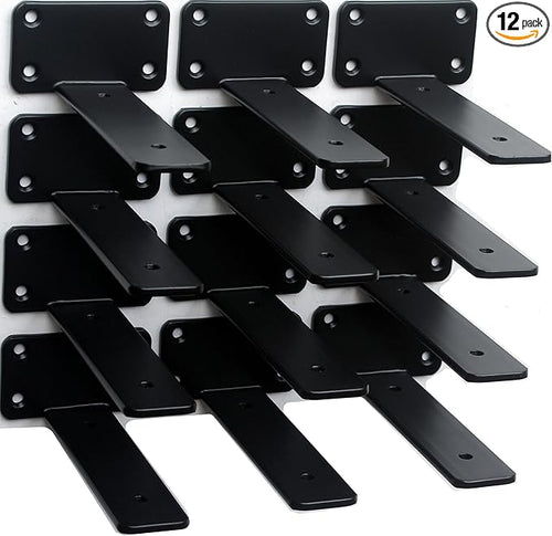 12 Pack - 6 inch Black Hidden L Shelf Bracket Iron Floating Shelf Brackets by MHMYDZ