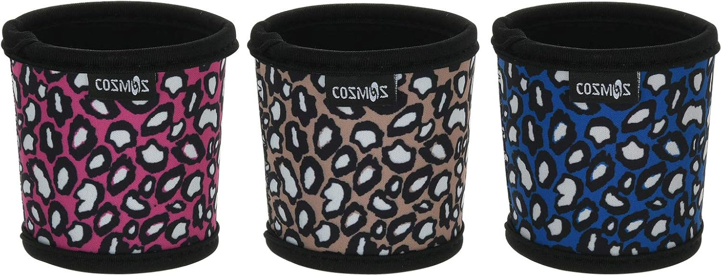 CM Reusable Coffee Mug Sleeve Cover Heat Resistant Neoprene Insulator Sleeve for Coffee Tea Hot Cold Beverage (Leo Print Patterns - Blue, Pink, Kakki - Pack of 3)