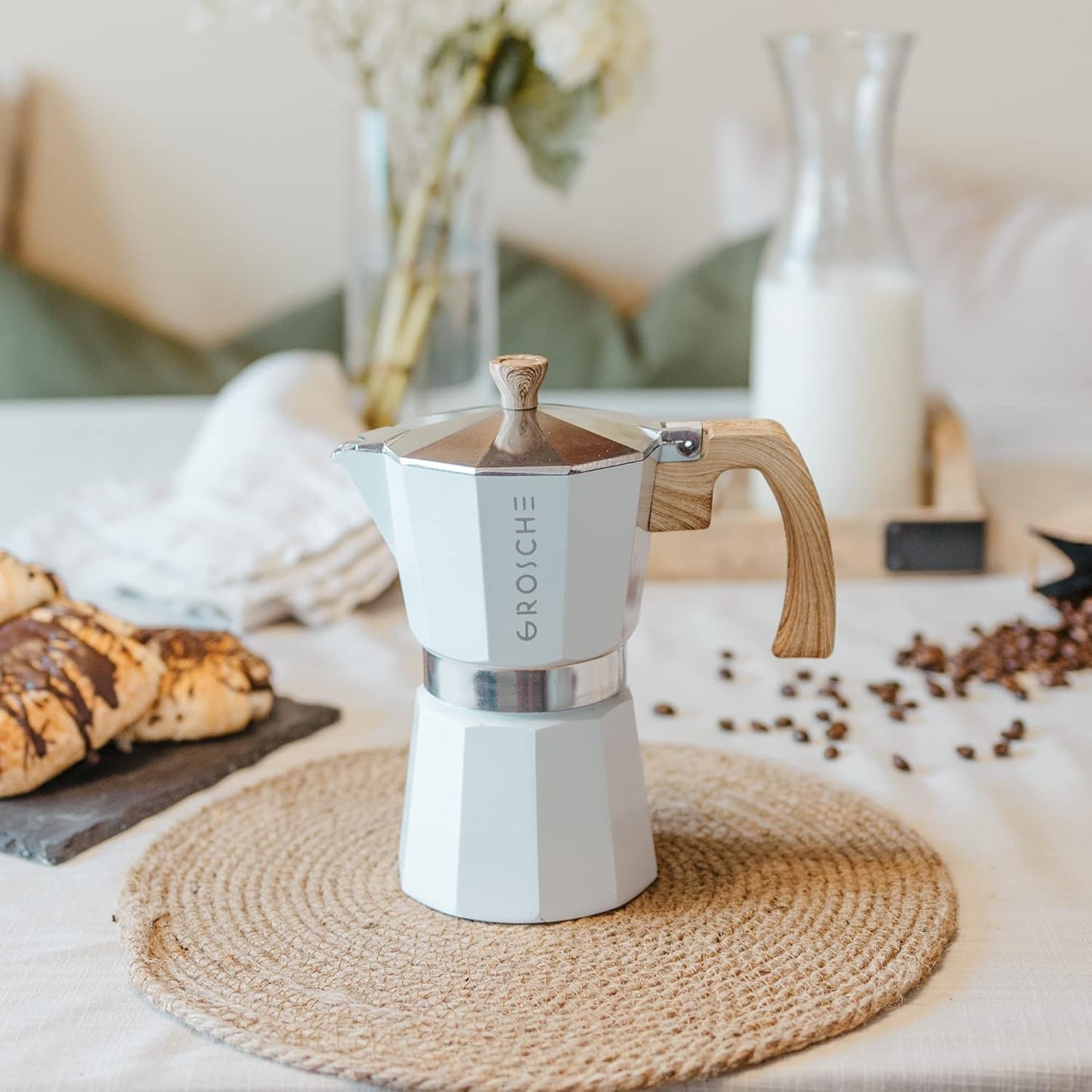 GROSCHE White Milano Stovetop Espresso Maker, 6 cup