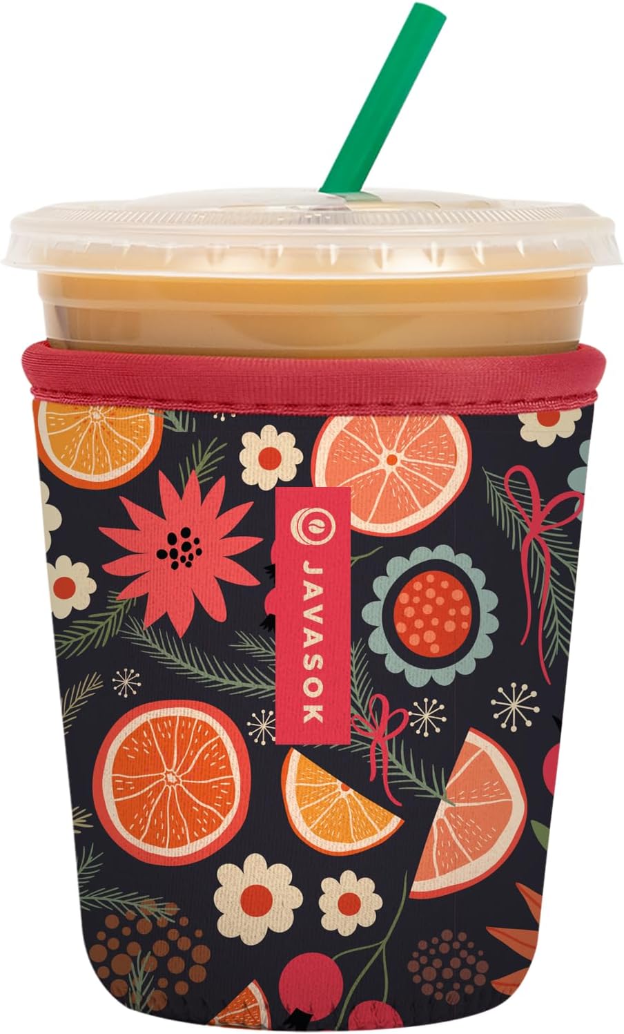 Sok It JavaSok Iced Coffee & Cold Soda Insulated Neoprene Cup Sleeve (Festive Fruit, Small: 16-20oz)