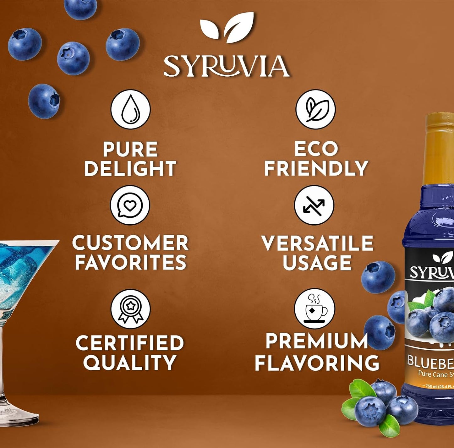Syruvia Blueberry Syrup For Drinks 25.4 Ounces Blueberry Flavoring Syrup