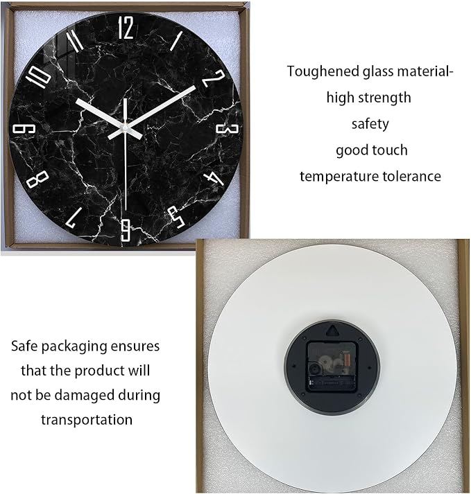 Marble Minimalist Wall Clock for Living Room Black Wall Clocks Battery Operated - Image 8