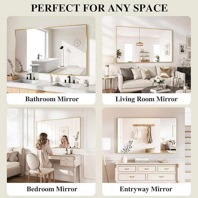 Koonmi Gold Rectangle Wall Mirror, 20x30 Inch Bathroom Mirror, Aluminum Frame - Image 7