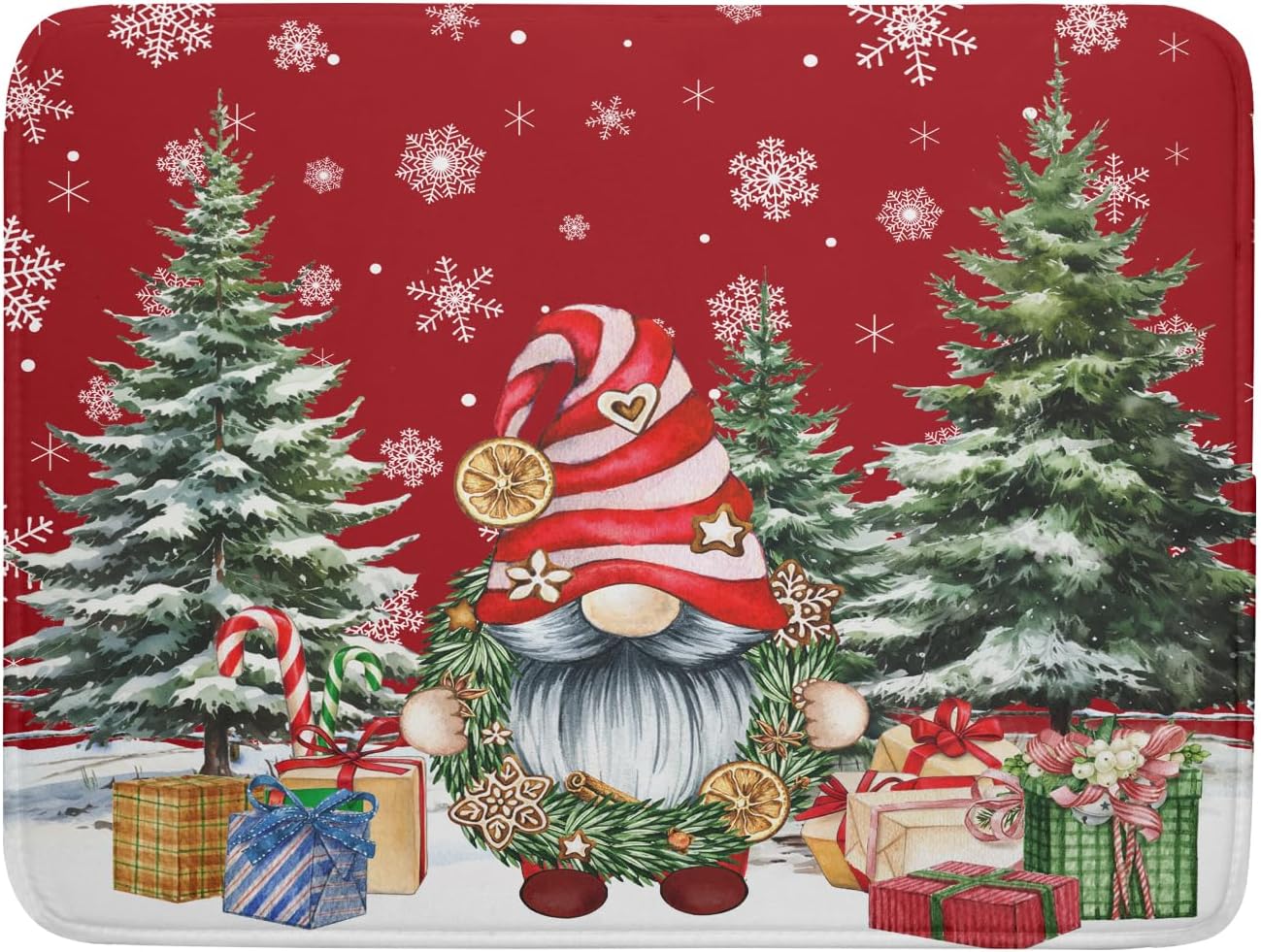 Christmas Dish Drying Mat for Kitchen Counter, Merry Christmas Dish Drying Mat 18 x 24 Inch Xmas Gnomes Absorbent Reversible Microfiber Dish Drying Pad Kitchen Drying Mat for Coffee Bar