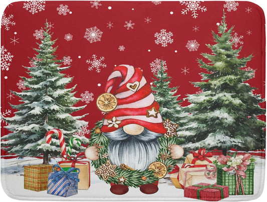 Christmas Dish Drying Mat for Kitchen Counter, Merry Christmas Dish Drying Mat 18 x 24 Inch Xmas Gnomes Absorbent Reversible Microfiber Dish Drying Pad Kitchen Drying Mat for Coffee Bar
