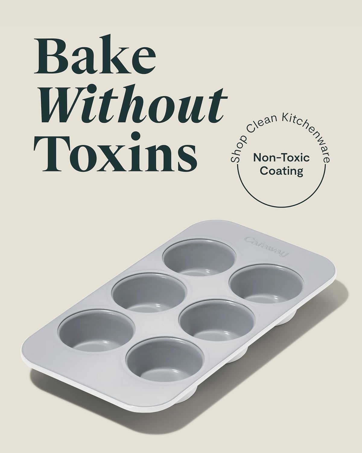 Caraway Nonstick Ceramic 6 Cup Muffin Pan – Non-Toxic, PTFE & PFOA Free – Oven Safe – Aluminized Steel Core – Small Muffin Pan for Baking Cupcakes, Muffins & More - White