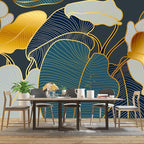 Golden Botanical Leaf wallpeper Living Room Bedroom wall Mural - Image 3