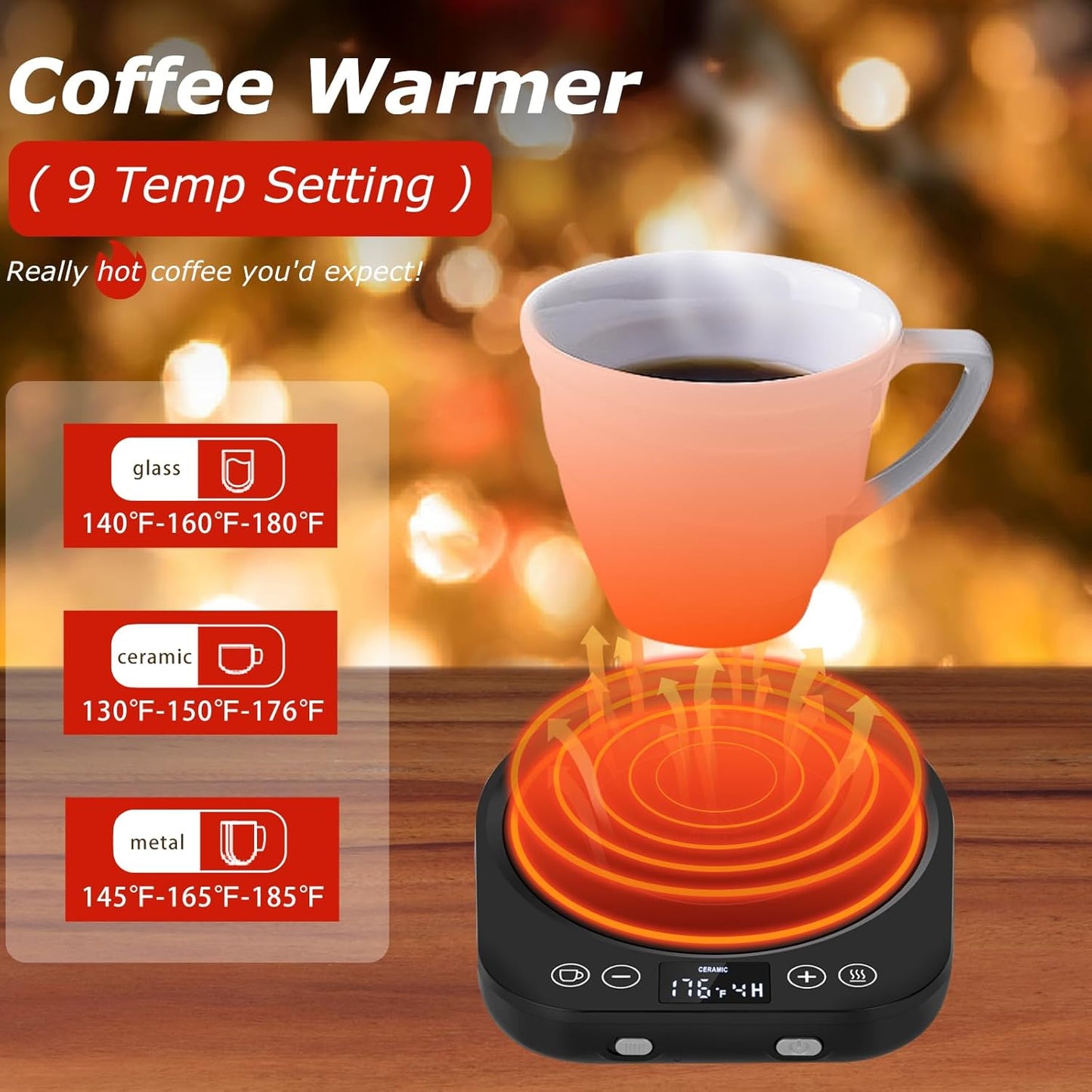 PUSEE Candle Mug Warmer Electric, Auto On/Off Gravity-Induction Coffee Warmer with 9 Temp Settings, 1-9 Timer Candle Melter, Beverage Warmer for Home & Office