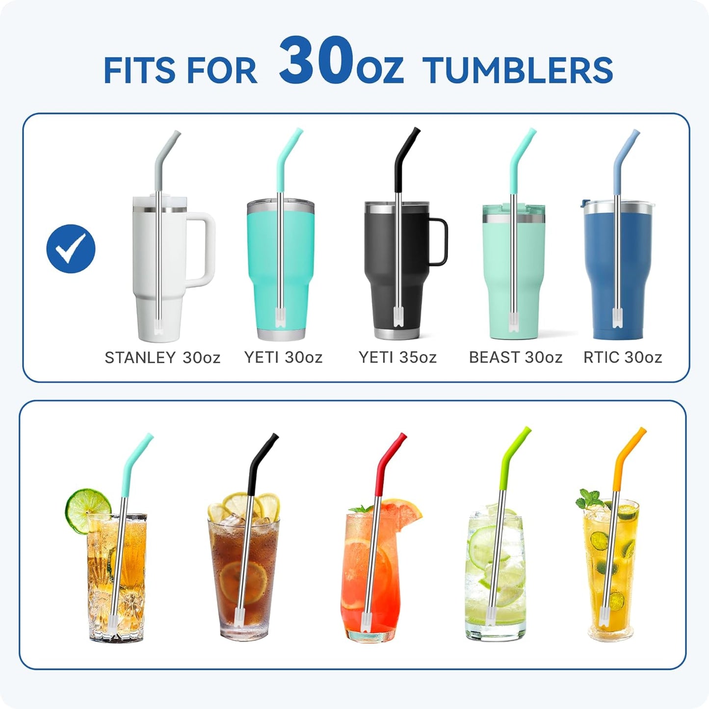 Reusable Metal Straws with Silicone Tip for Stanley 30oz,Stainless Steel Drinking Straws for 30oz Tumbler,3 Straight Tubes & 6 Tips& 1 Cleanr Brush (Bright Lime)