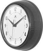 Infinity Instruments LTD. Retro Round Aluminum Wall Clock, Oyster Grey - Image 4