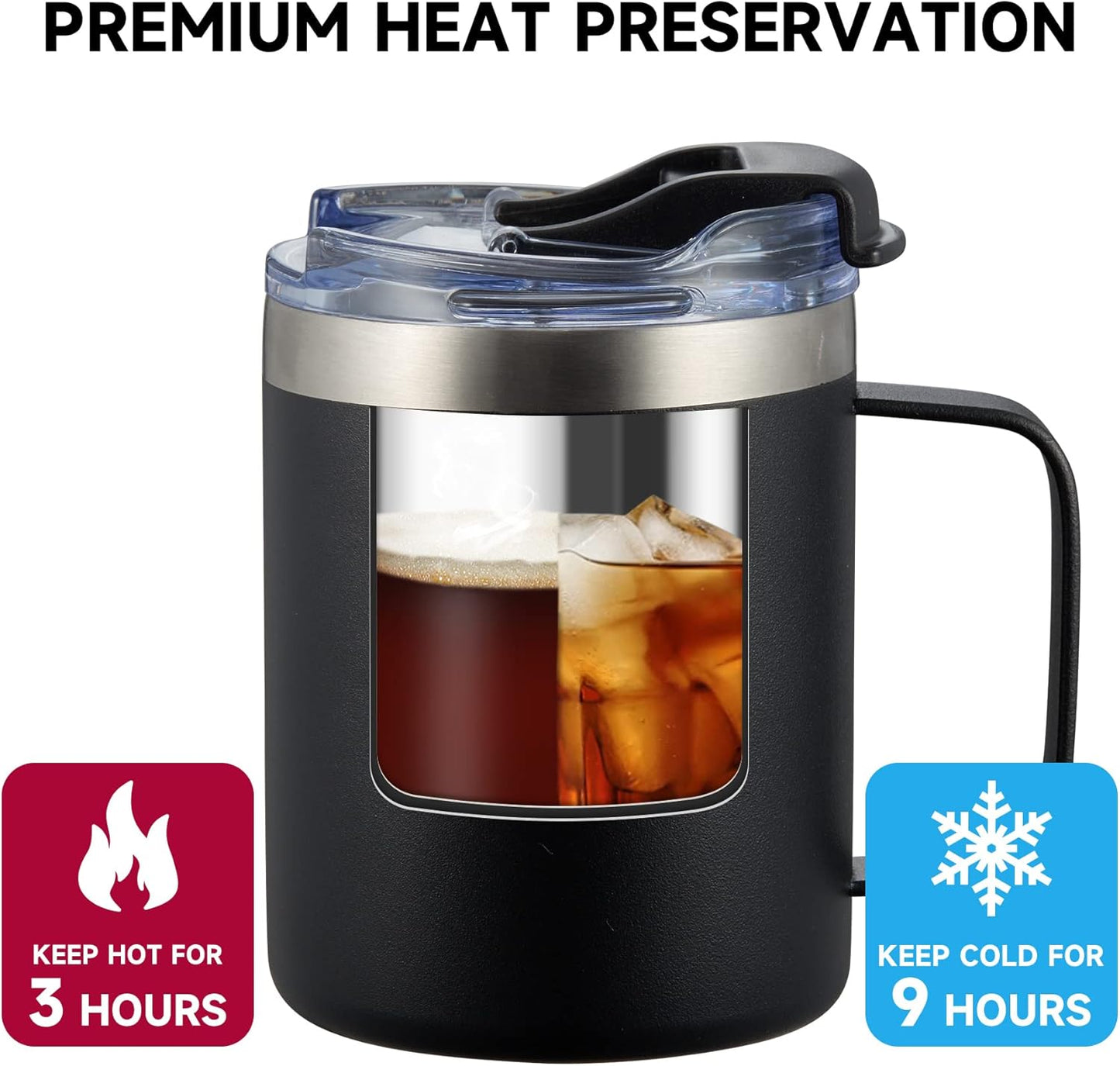 ALOUFEA 12oz Insulated Coffee Mug Cup with Handle, Stainless Steel Travel Coffee Mug with Flip Lid, Double Wall Vacuum Coffee Tumbler,Nut Brown