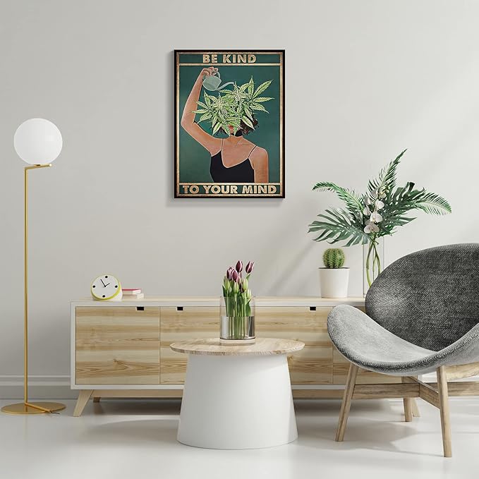 Framed Art Vintage Be Kind To Your Mind Poster Mental Health Quote Canvas Wall - Image 4