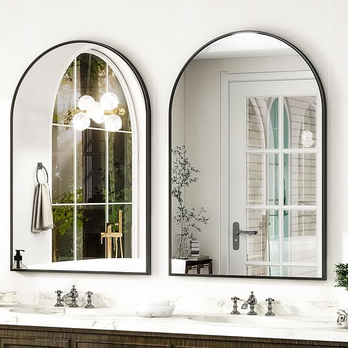 HARRITPURE Arched Wall Mirror – 30"x40" Arch Bathroom Mirror Metal Frame Vanity - Image 2