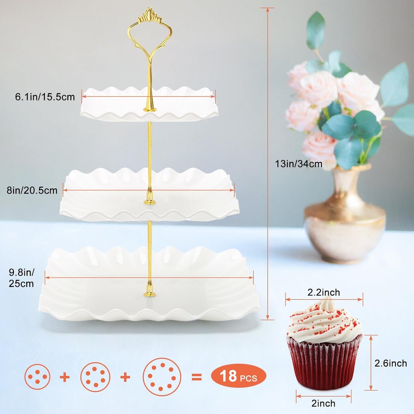 Coitak Plastic Cupcake Stands, 3 Tier Cupcake Stand, Dessert Tower Tray for Tea Party, Baby Shower and Wedding (2 Pack)
