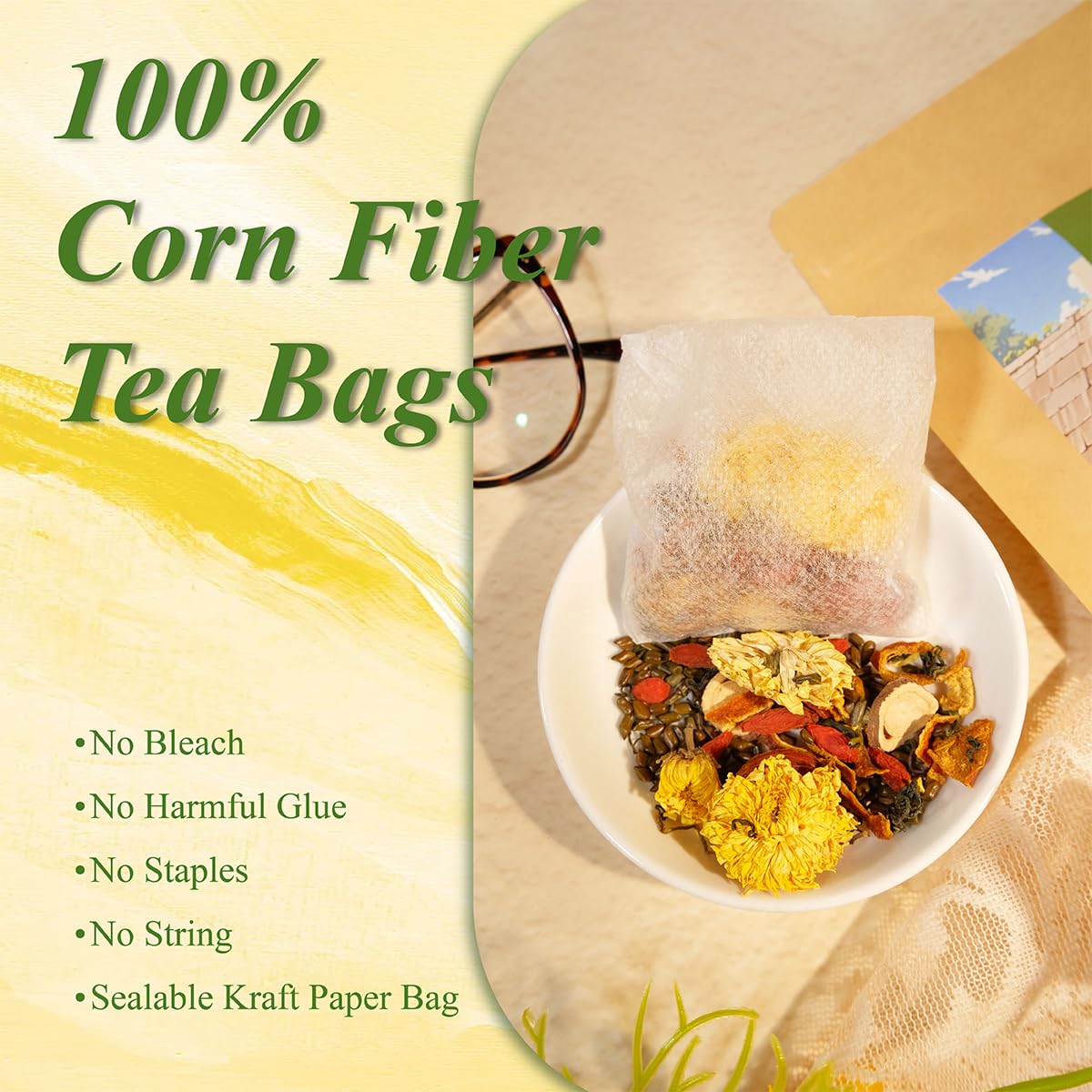 WT WEETEE Dandelion Wolfberry Tea, 10g * 20 Count Corn Firbe Tea Bags, Multiple Brewing, Made from Goji Berry Chrysanthemum Cassia Seed 7 Natural Herbal Ingredients, Wolfberry & Dandelion Herbal Tea