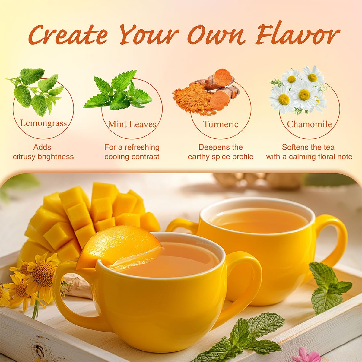 WT WEETEE Mango Ginger Tea Bags, 2g x 100 Counts, Flavored Ginger Herbal Tea Includes Cardamom, Fennel, Cinnamon, Rooibos, Licorice & More, Natural Caffeine-free