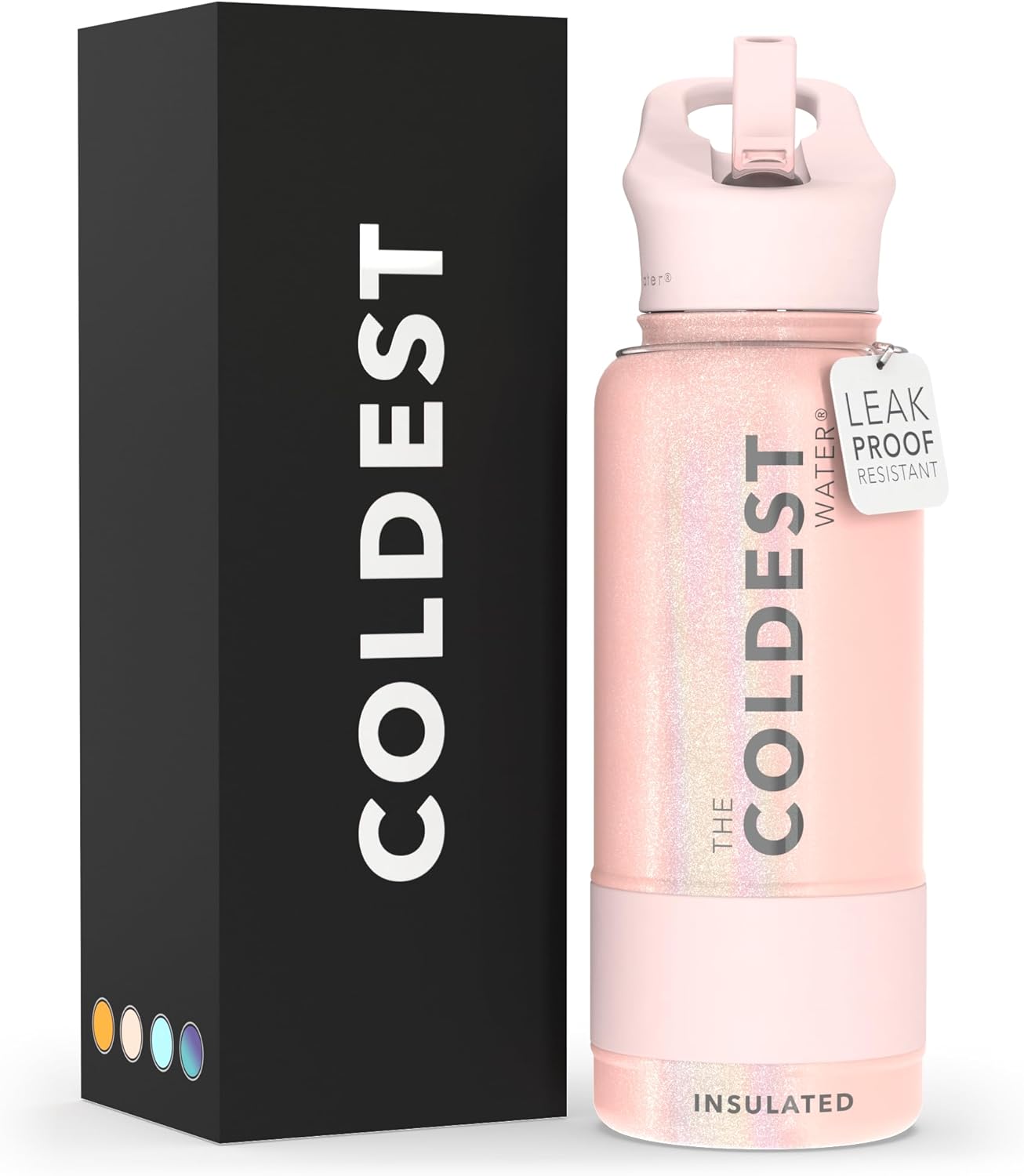 Coldest Insulated Water Bottle with Straw Lid - Stainless Steel Metal Insulated Bottle for Men & Women (Forever Pink Glitter, 32 oz)