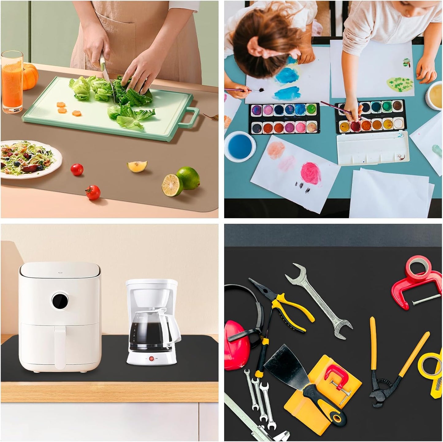 KVK 43.3×25.6in Silicone Mats for Kitchen Counter - Extra Large Silicone Mat Heat Resistant - Glossy Bottom Non Slip - Universal Painting Craft Resin Mat Table Countertop Protector, Taupe