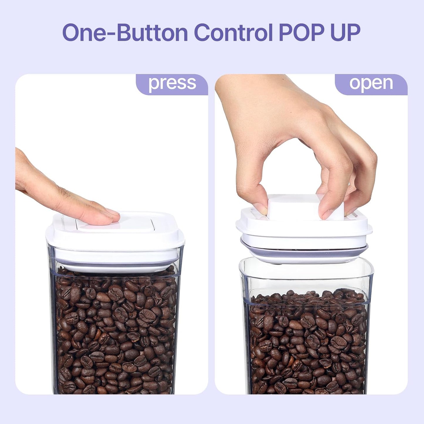 Food Airtight Containers storage with Lids 3 Pack One Button Open/POP UP/Kitchen Storage Organization for Coffee Tea Brown Sugar Cereals 950ml x 3