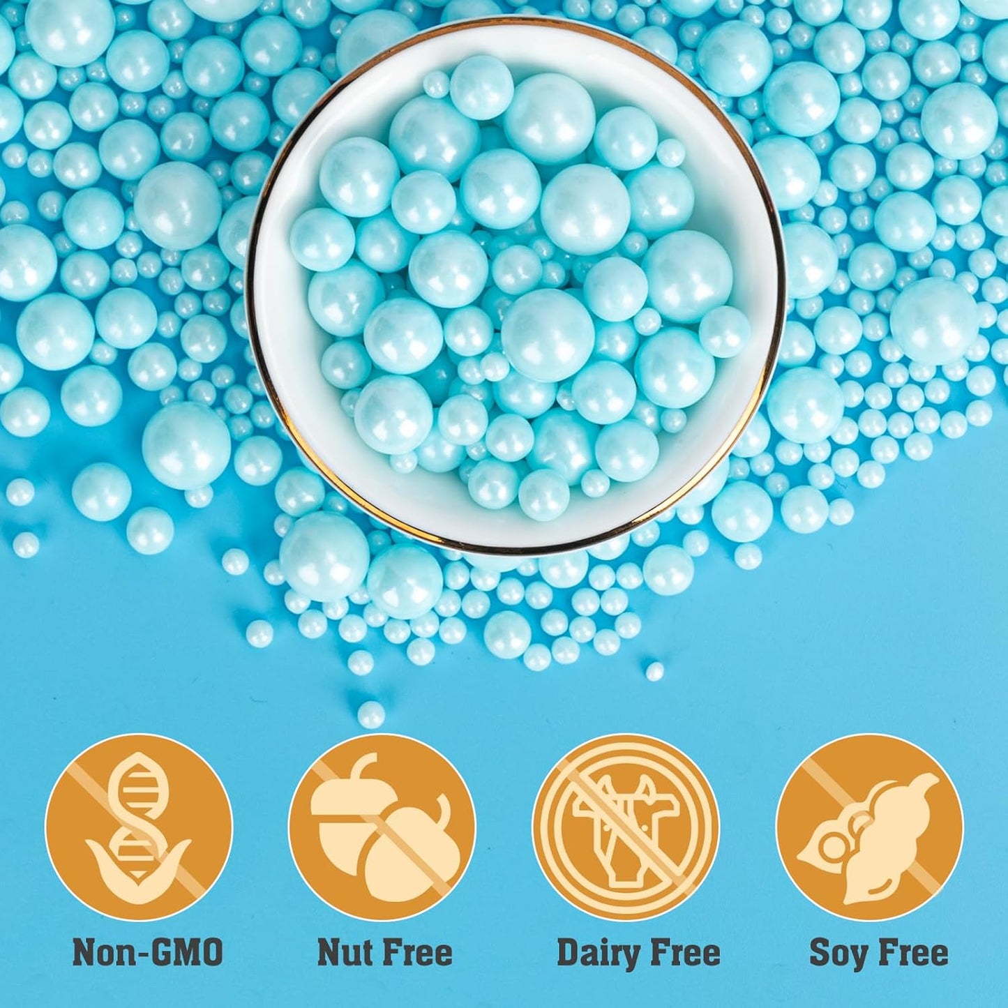 Twisweet Blue Pearl Sprinkles for Cake Decorating, Edible Baby Blue Sugar Sprinkles for Baking, Mix Size, Cake Topper Cupcake Cookie Ice Cream Dessert Decorations, Baby Shower Birthday Frozen Winter Supplies (130g/4.58oz)