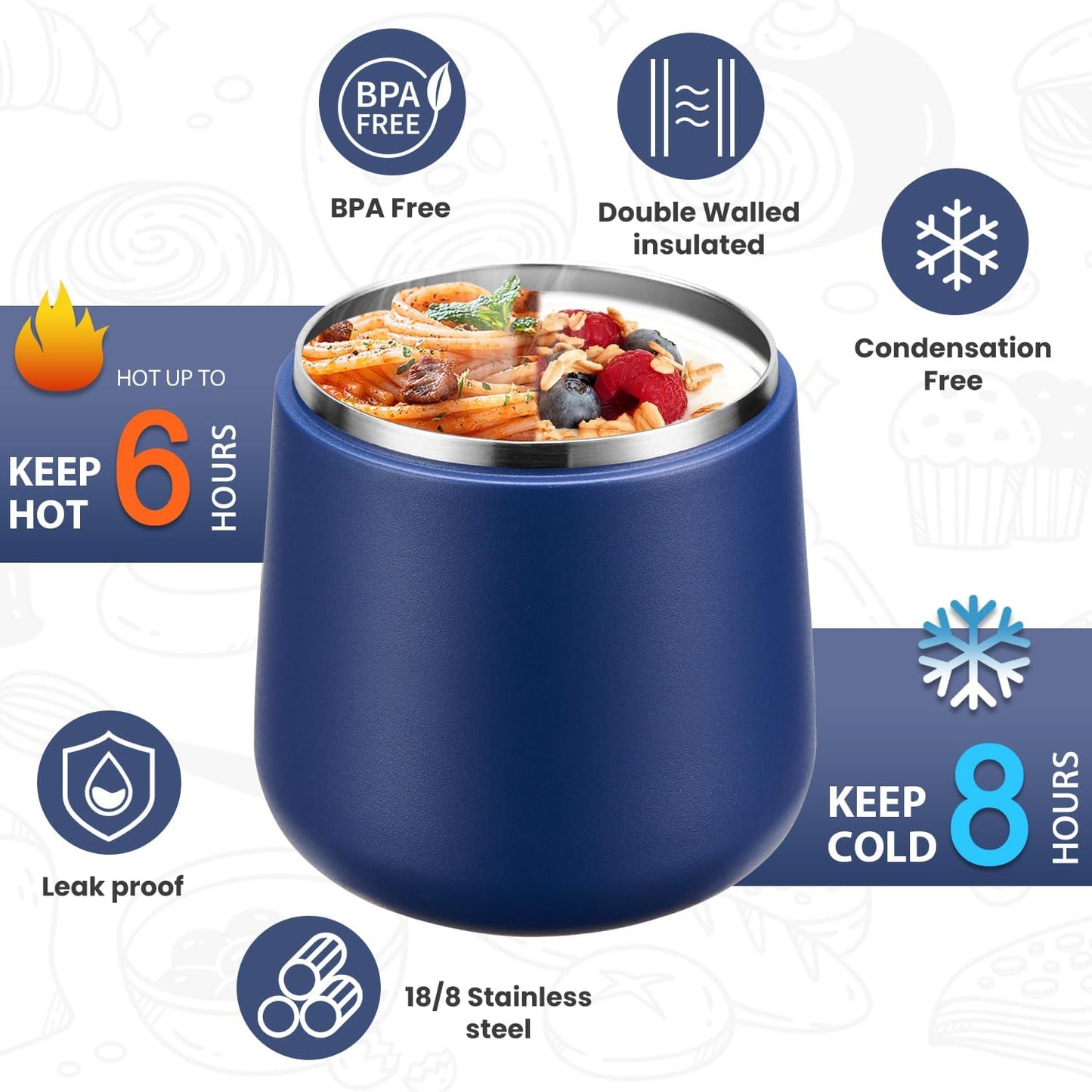 Soup Thermo for Hot Food 20oz Lunch Containers with Buckle Lid Wide Mouth Hot Food Jar Vacuum Insulated Stainless Steel Bento Box Leakproof with Spoon(Blue)