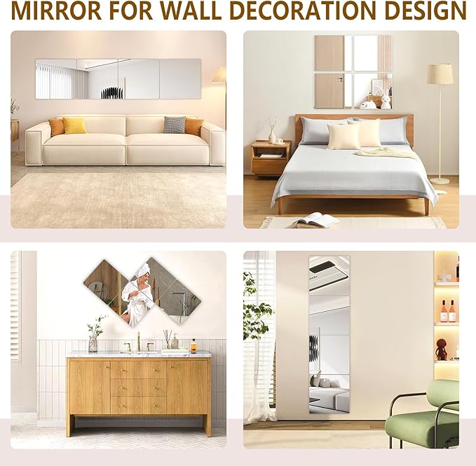 Stick on Small Mirror for Wall Decor, 4 Pack 13.8”x13.8” Acrylic Mirror Tiles - Image 5