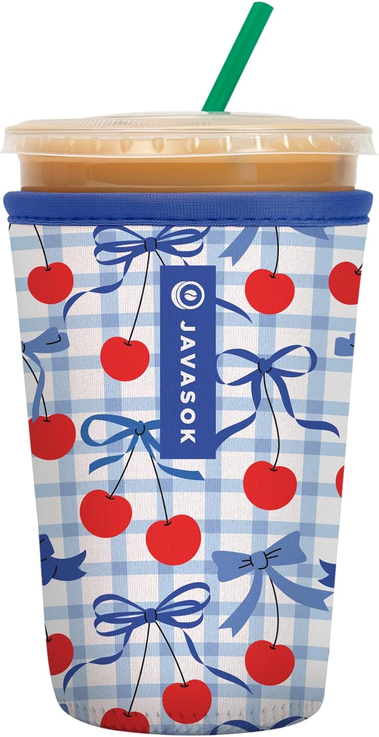 Sok It JavaSok Iced Coffee & Cold Soda Insulated Neoprene Cup Sleeve (Cherry Picked, Medium: 22-28oz)