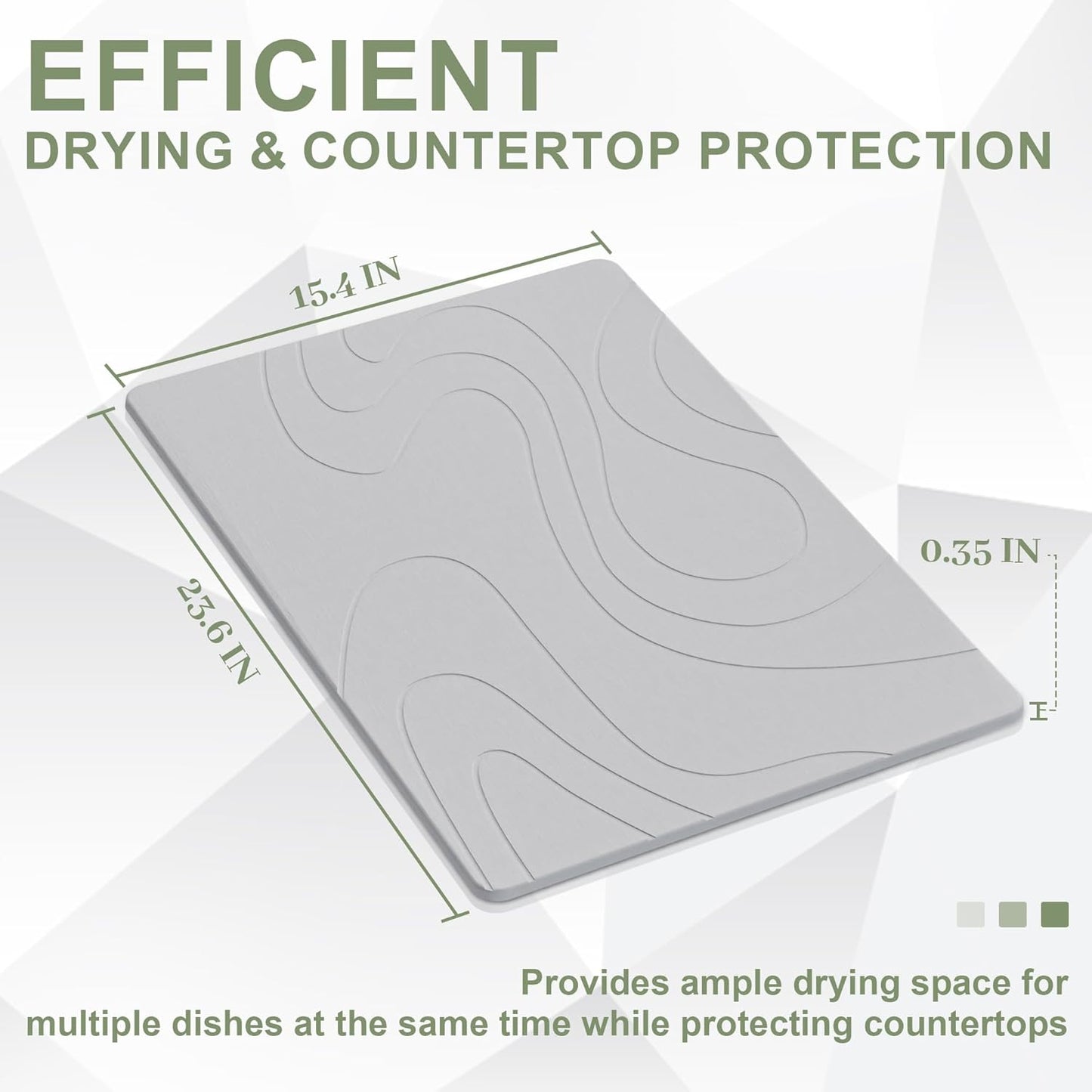 Large Stone Drying Mat for Kitchen Counter, 24" × 16" Diatomite Dish Drying Mat, Quick Dry Stone Mats, Ultra Absorbent Natural Diatomaceous Earth Mats for Dished, Bottles, Light Grey