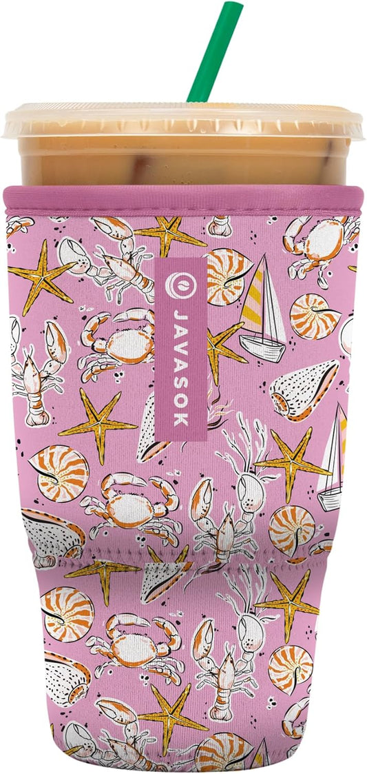 Sok It JavaSok Iced Coffee & Cold Soda Insulated Neoprene Cup Sleeve (Tidal Treasures, Large: 30-32oz)