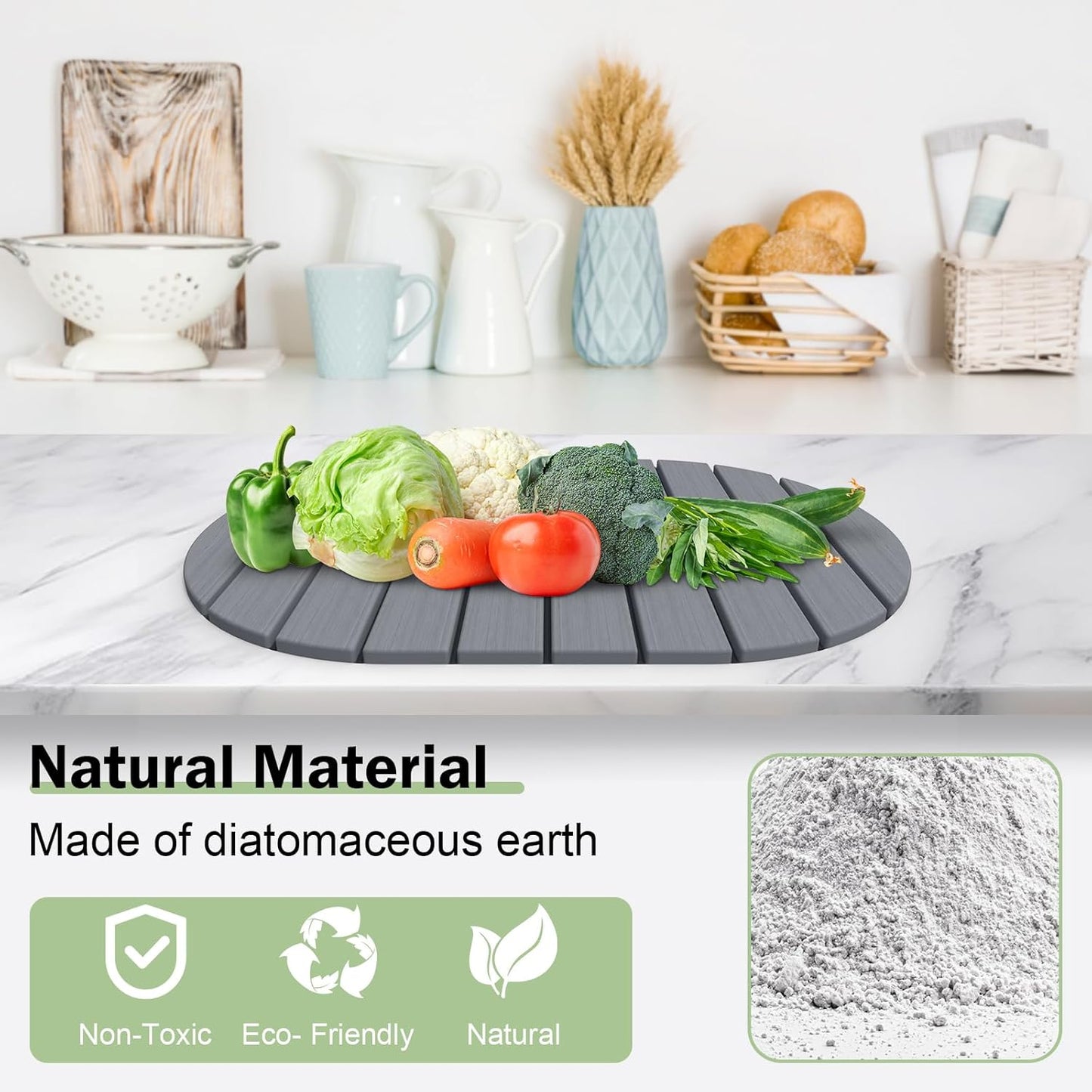 Stone Dish Drying Mat for Kitchen Counter,24"(L)×16"(W) Collapsible Fast-Drying Diatomaceous Earth Mats with Towel Sanding Tool,Versatile Stone Drying Mats for Cups Dishes Bottles