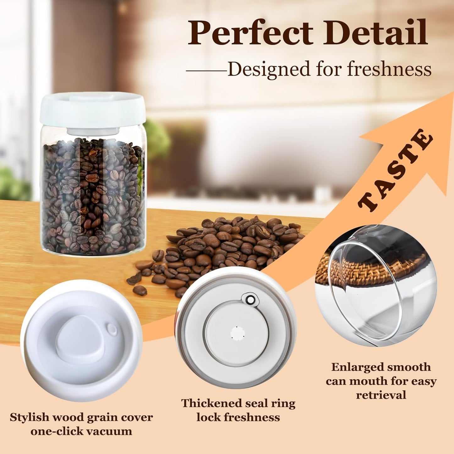Vacuum Glass Jar with Airtight Lid,27floz/800ml Borosilicate Glass Coffee Canister Container,Perfect for Coffee Beans & Grounds,Loose Leaf Tea,Candy,Sugar,Nuts,Spices