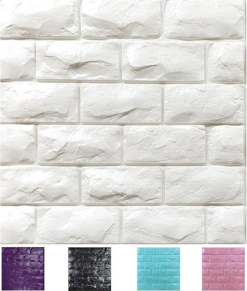 11PCS 3D Wall Panels Peel and Stick Faux Brick Wallpaper White Self Adhesive by Yutianli
