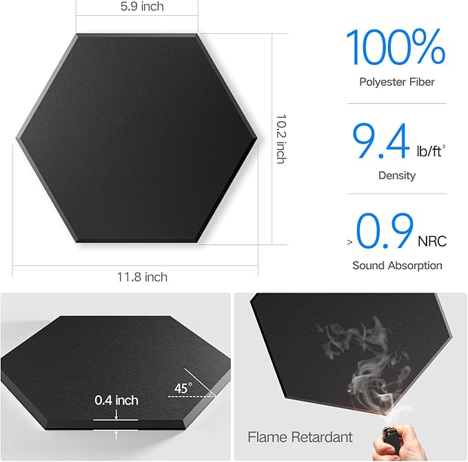 8 Pack Self-Adhesive Acoustic Panels 12" X 10" X 0.4" - Image 3