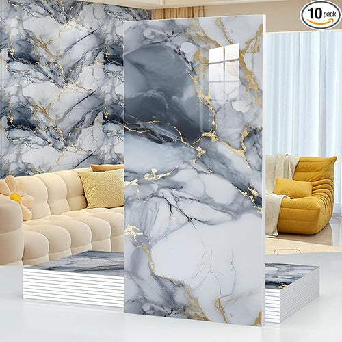 10pcs Thick Marble Peel and Stick Waterproof Wall Panels, Heat-Resistant by Chejiaye