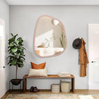 Irregular Wall Mirror 26"x18", Asymmetrical Large Bathroom Mirror Wood Framed - Image 5