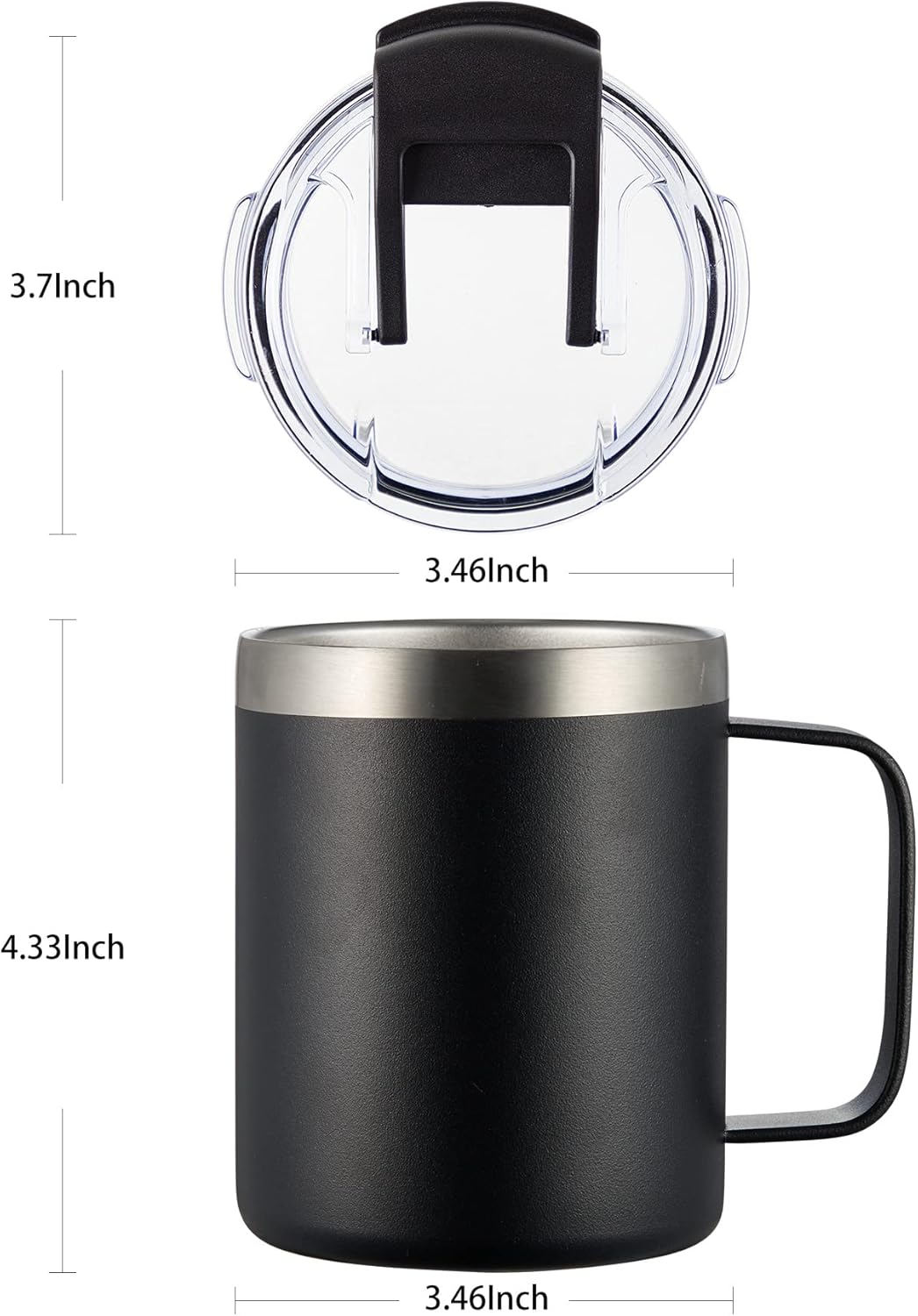 ALOUFEA 12oz Stainless Steel Insulated Coffee Mug with Handle, Double Wall Vacuum Tumbler Cup with Fliping Lid, Black, 4 Pack