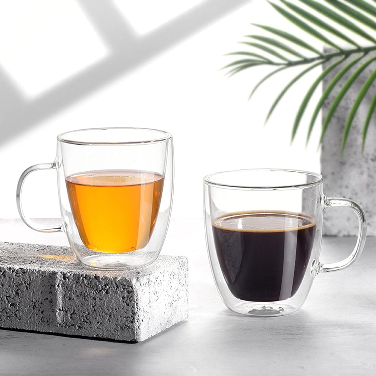 Insulated Espresso Cups - 16 oz Double Wall Glass Mugs With Handle and Lid - Cold & Heat Resistant - Perfect for Coffee, Tea, Milk, Wine