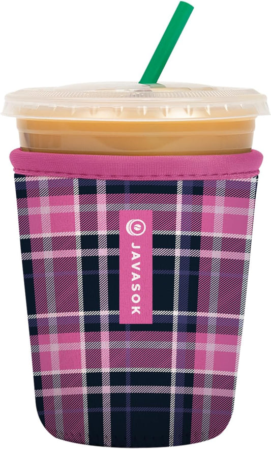 Sok It JavaSok Iced Coffee & Cold Soda Insulated Neoprene Cup Sleeve (Berry Plaid, Small: 16-20oz)