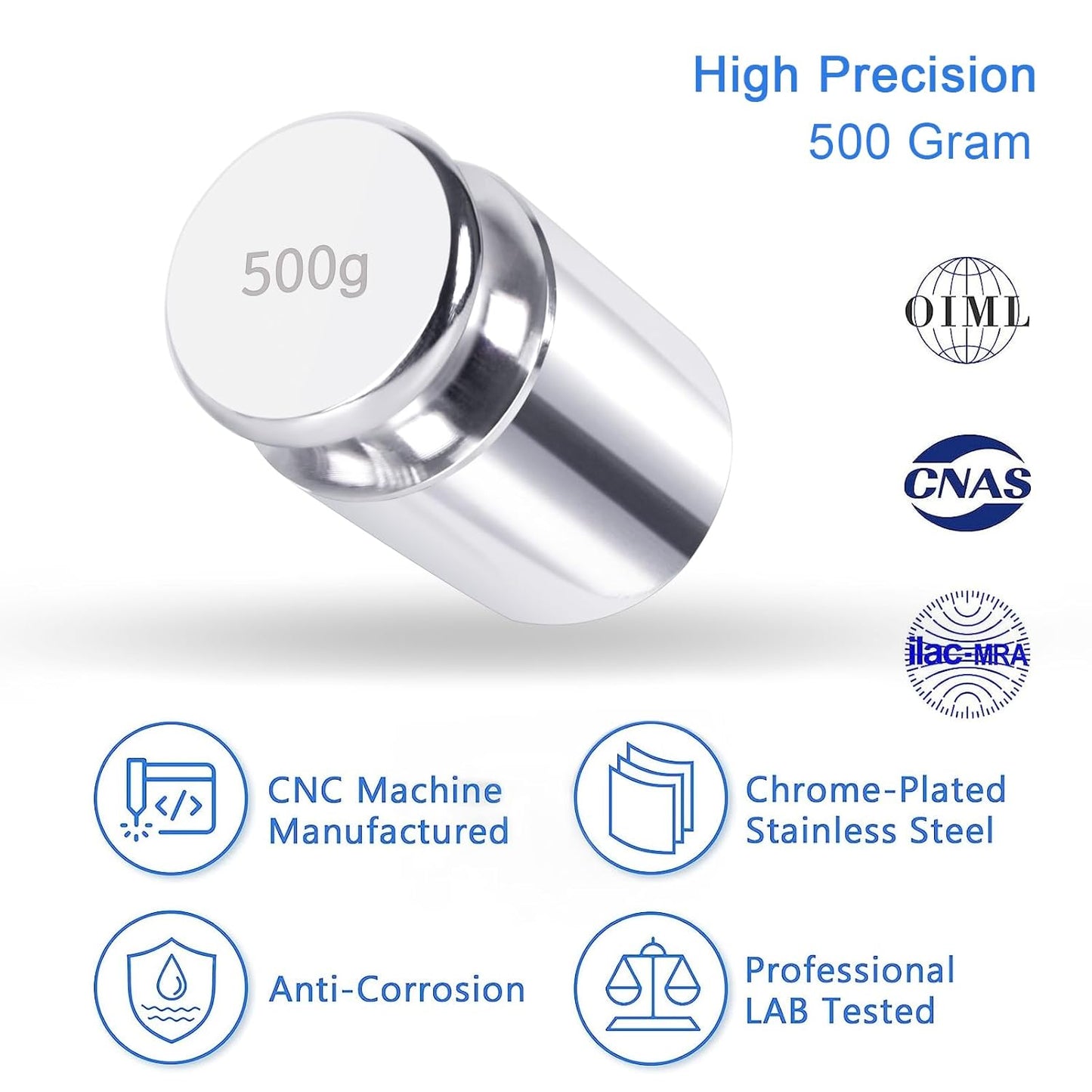QP 500g Calibration Weights, OIML M1 High Precision Gram Weights, Stainless Steel Scale Calibration Weight for Digital Scale, Weight Scale, balance Scale, Chrome Finish Scale Weights with Storage Case
