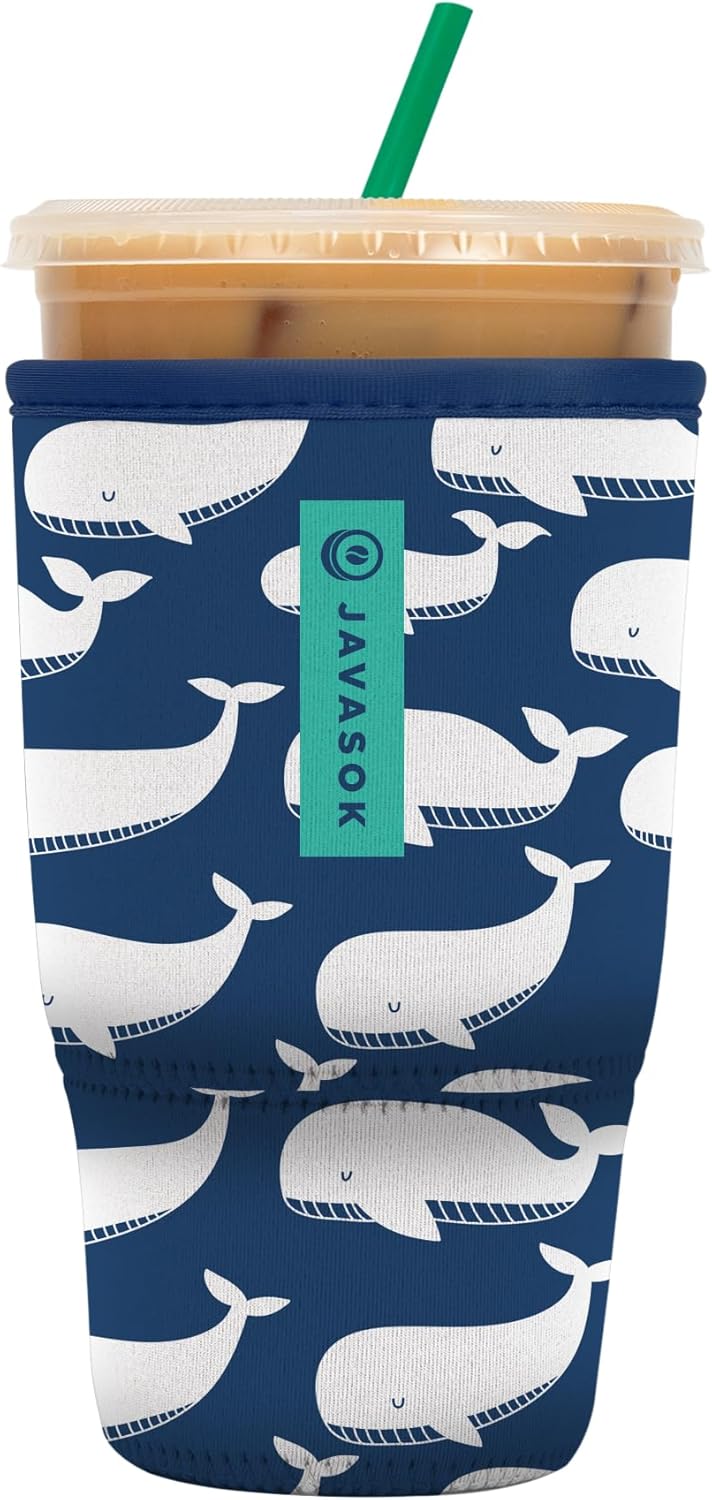 Sok It JavaSok Iced Coffee & Cold Soda Insulated Neoprene Cup Sleeve (Whale of a Time, Large: 30-32oz)