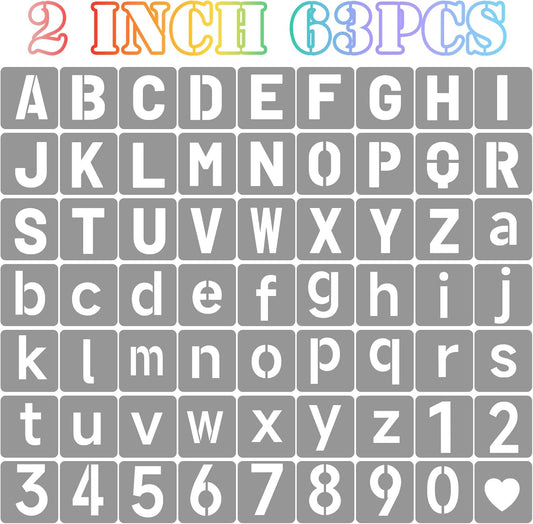 2 Inch Letter Stencils Symbol Numbers Craft Stencils, 63 Pcs Reusable Alphabet Templates Interlocking Stencil Kit for Painting on Wood, Wall, Fabric, Rock, Sign, DIY Art Projects (Letter and Number)
