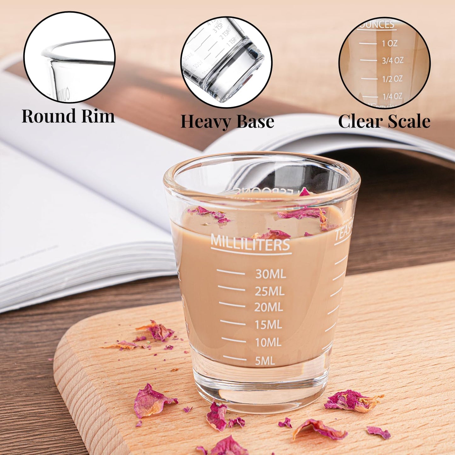 Shot Glasses Measuring cup Espresso Shot Glass Liquid Heavy Wine 2 Pack 26-Incremental Measurement 1oz, 6 Tsp, 2 Tbs, 30ml By BCnmviku (2pack-White)